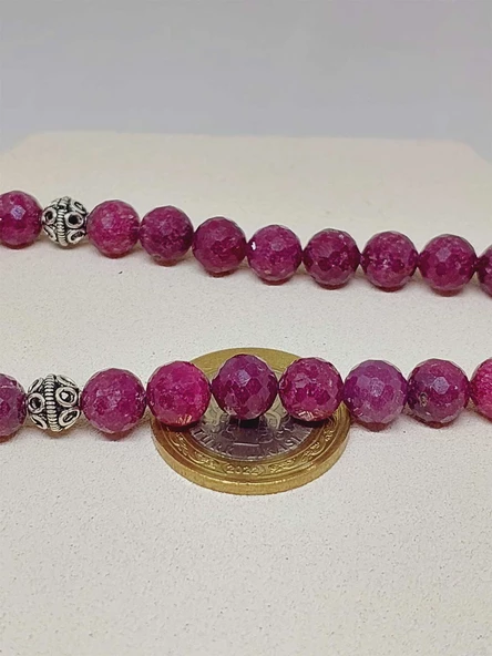 Yakut Taşı Faset Kesim 33 lük Tesbih 8mm (Gümüş) (51310) - 2