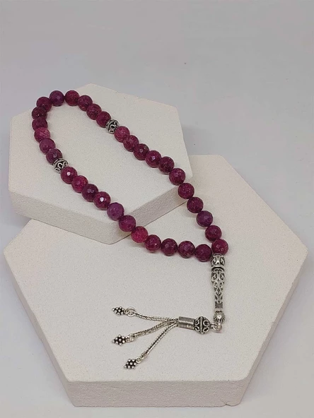 Yakut Taşı Faset Kesim 33 lük Tesbih 8mm (Gümüş) (51310) - 6