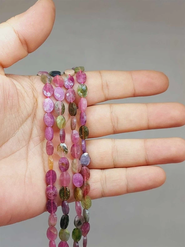 Turmalin Taşı Karışık Renkler Şekilli Dizi 8*2.5mm (51204) ürün görseli