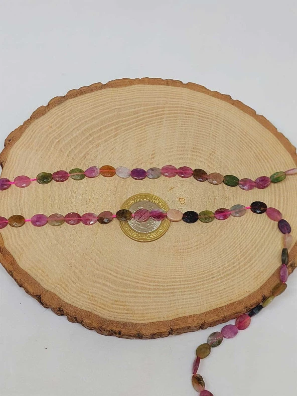 Turmalin Taşı Karışık Renkler Şekilli Dizi 8*2.5mm (51204) - Resim 2