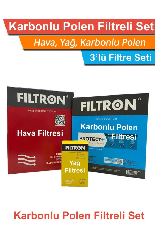 Citroen C3 1.4 e-HDI Euro5 Dizel Filtron Filtre Bakım Seti 2011-2015 Hava+Yağ+Karbonlu Polen