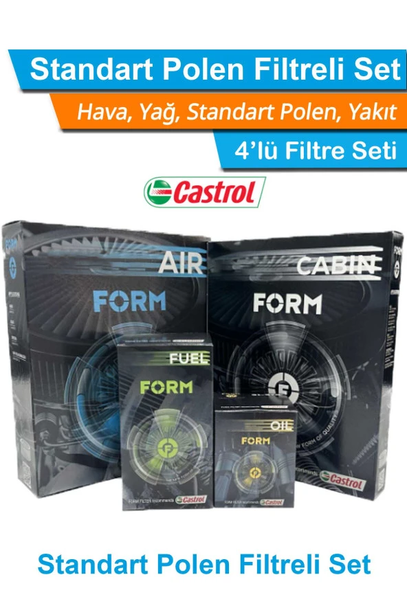 Seat Leon 1.6 TDI Dizel CASTROL FORM Filtre Bakım Seti 2010-2012 Hava+Yağ+Yakıt+Standart Polen
