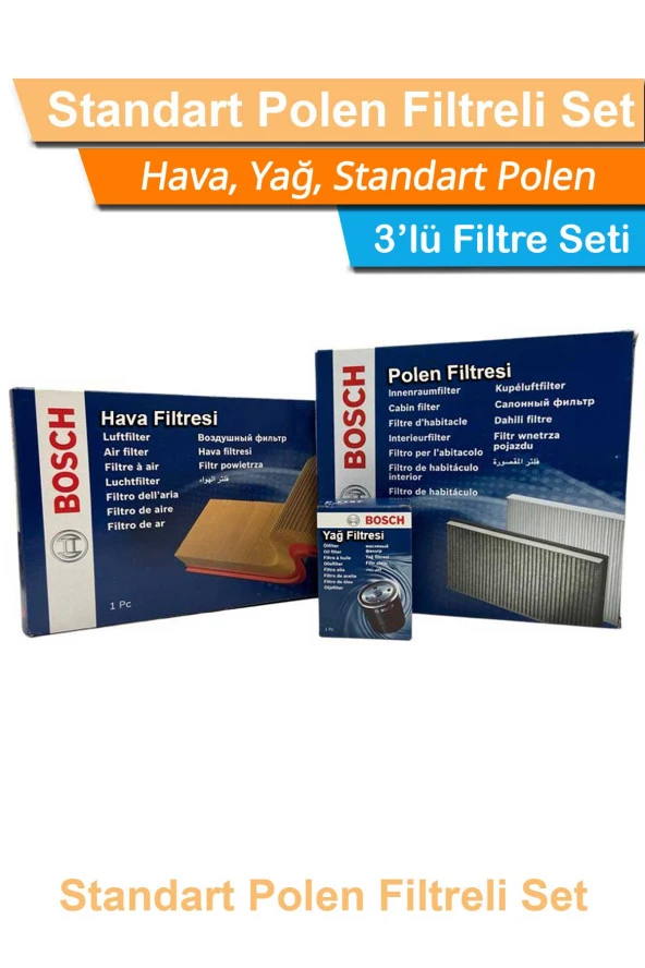 Toyota Auris 1.4 D4D Dizel Bosch Filtre Bakım Set 2007-2009 Hava+Yağ+Standart-Polen ürün görseli 1