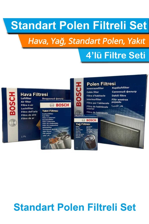 VW Polo 1.6 TDI Dizel Bosch Filtre Bakım Seti 2010-2014 Hava+Yağ+Yakıt+Standart-Polen ürün görseli 1