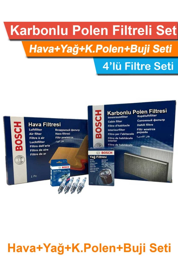 Ford C-Max 1.6 Benzinli Bosch Filtre Bakım Seti 2008-2011 Hava+Yağ+Karbonlu-Polen+Buji-Seti