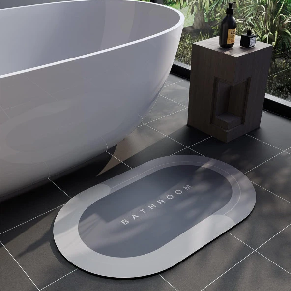 Kauçuk Kaymaz Hızlı Kuruyan Banyo Halıları Süper Emici İnce Banyo Paspası Kapı Altına Uygun, Moda Yıkanabilir Oval Banyo Zemin Halıları Banyo, Küvet, Duş ve Lavabo için (43 x 68 cm, Gri)