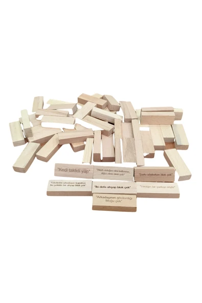 Denge Oyunu Cezalı Jenga -cezalı Tower - Ahşap Büyük Boy 54 Parça - 3