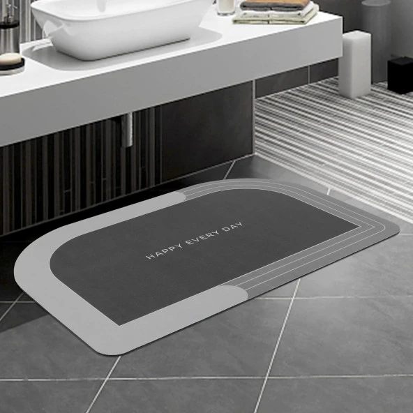 Süper Emici Banyo Paspasları, Hızlı Kuruyan Kaymaz Banyo Paspası, Küvet Lavabo Çamaşırları için Kolay Temizlenen Zemin Paspası (40 x 60 cm, Gri, Yamuk)