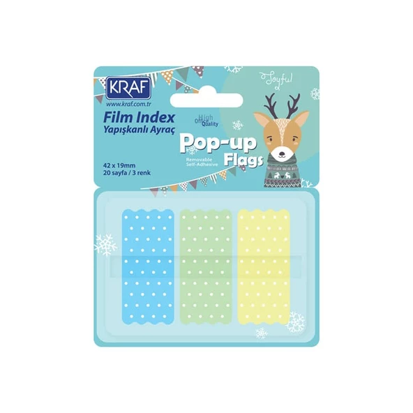 Kraf Index Film (PP) Pop-Up 3 Renk x 20 yp 42x19 mm Pastel Puantiyeli 4219-2