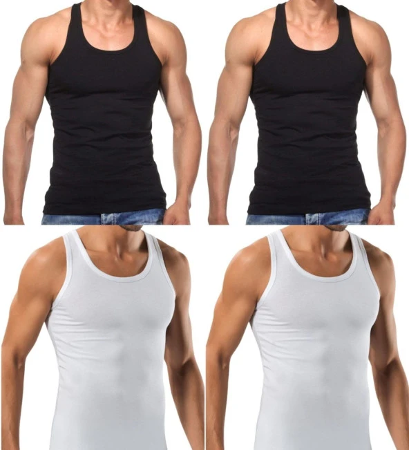 4 Adet Erkek Slim Fit Dar Kalıp Likralı Penye Sporcu Atleti(Rambo Atleti)