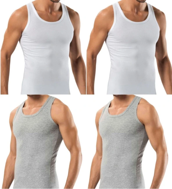 4 Adet Erkek Slim Fit Dar Kalıp Likralı Penye Sporcu Atleti(Rambo Atleti) - 3