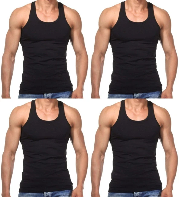 4 Adet Erkek Slim Fit Dar Kalıp Likralı Penye Sporcu Atleti(Rambo Atleti) - 4