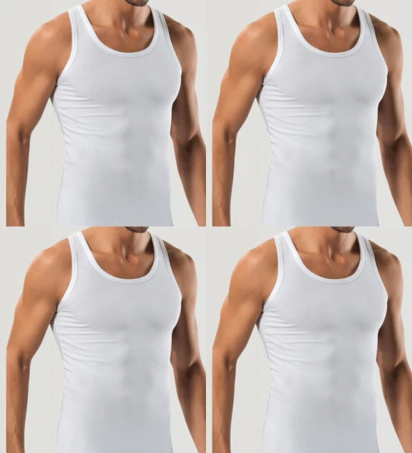 4 Adet Erkek Slim Fit Dar Kalıp Likralı Penye Sporcu Atleti(Rambo Atleti) - 5