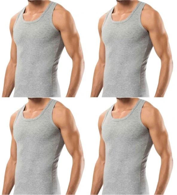 4 Adet Erkek Slim Fit Dar Kalıp Likralı Penye Sporcu Atleti(Rambo Atleti) - 6