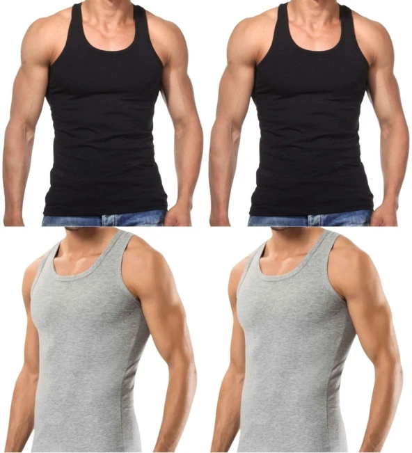 4 Adet Erkek Slim Fit Dar Kalıp Likralı Penye Sporcu Atleti(Rambo Atleti) - 7