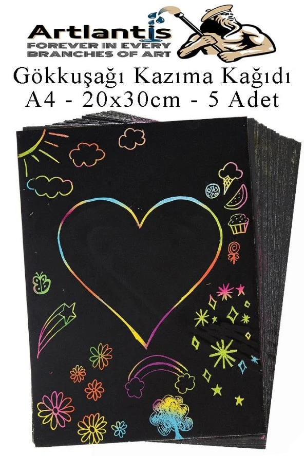 Sihirli Gökkuşağı Kazıma Kağıdı A4 5 Yaprak 1 Paket 20x30 cm Siyah Sihirli Kağıt Rainbow Paper