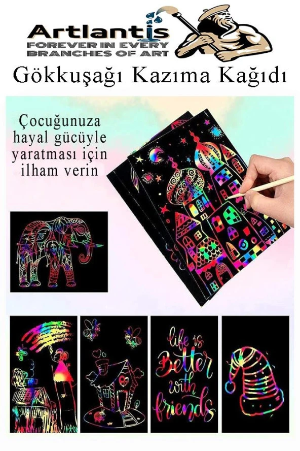 Sihirli Gökkuşağı Kazıma Kağıdı A4 5 Yaprak 1 Paket 20x30 cm Siyah Sihirli Kağıt Rainbow Paper - Resim 2