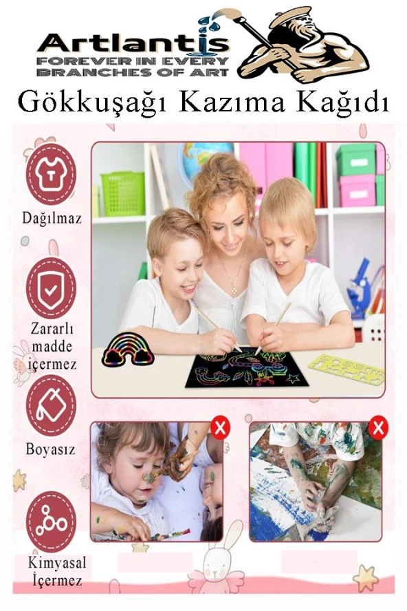 Sihirli Gökkuşağı Kazıma Kağıdı A4 5 Yaprak 1 Paket 20x30 cm Siyah Sihirli Kağıt Rainbow Paper - Resim 3
