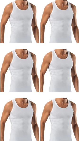 6 Adet Erkek Slim Fit Dar Kalıp Likralı Penye Sporcu Atleti(Rambo Atleti) - 5