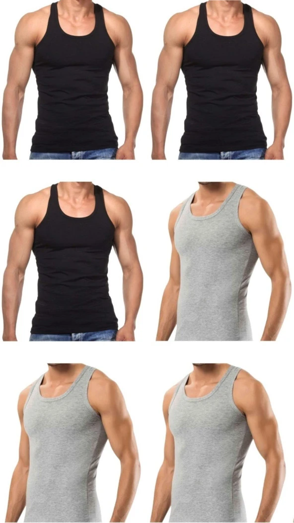 6 Adet Erkek Slim Fit Dar Kalıp Likralı Penye Sporcu Atleti(Rambo Atleti) - 2