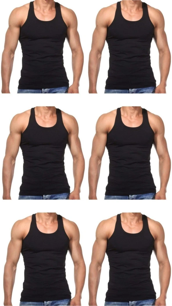 6 Adet Erkek Slim Fit Dar Kalıp Likralı Penye Sporcu Atleti(Rambo Atleti) - 4