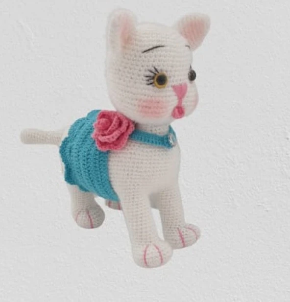 Süslü Maviş Kedicik Amigurumi Organik Oyuncak - 1