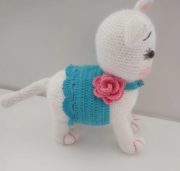 Süslü Maviş Kedicik Amigurumi Organik Oyuncak - 2