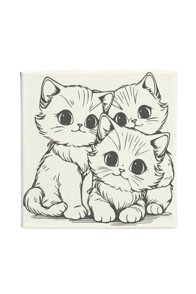 dudu ahşap OKUL - Aile Etkinliği-2'li Tuval Boyama Seti. 20x20 Cm Uv Baskı 6 Akrilik Boya 1 Fırça-model-23 - 3