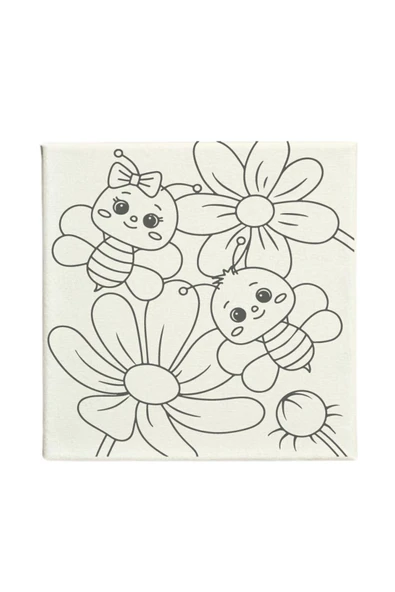 dudu ahşap OKUL - Aile Etkinliği-2'li Tuval Boyama Seti. 20x20 Cm Uv Baskı 6 Akrilik Boya 1 Fırça-model-28 - 2