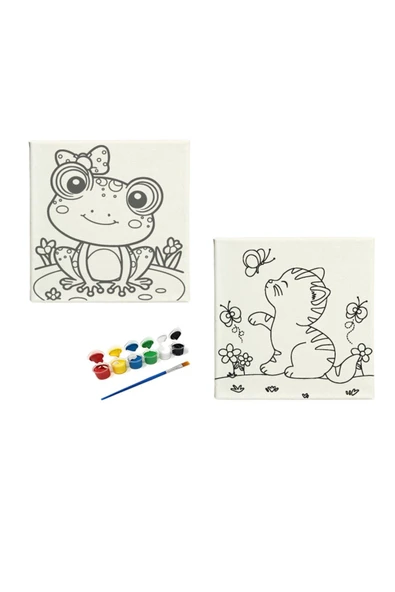 dudu ahşap OKUL - Aile Etkinliği-2'li Tuval Boyama Seti. 20x20 Cm Uv Baskı 6 Akrilik Boya 1 Fırça-model-11