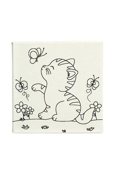 dudu ahşap OKUL - Aile Etkinliği-2'li Tuval Boyama Seti. 20x20 Cm Uv Baskı 6 Akrilik Boya 1 Fırça-model-24 - 3