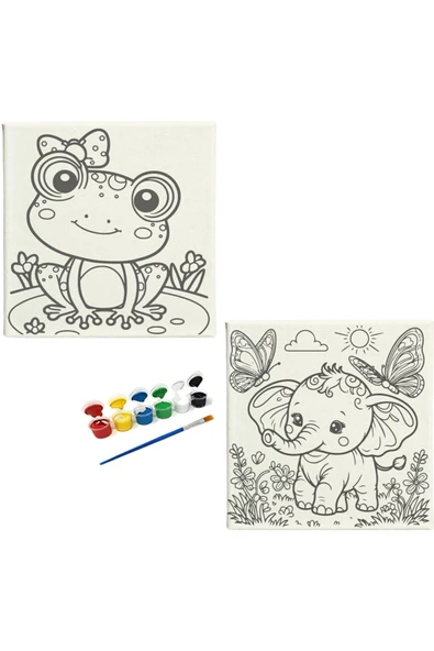 dudu ahşap OKUL - Aile Etkinliği-2'li Tuval Boyama Seti. 20x20 Cm Uv Baskı 6 Akrilik Boya 1 Fırça-model-44 ürün görseli