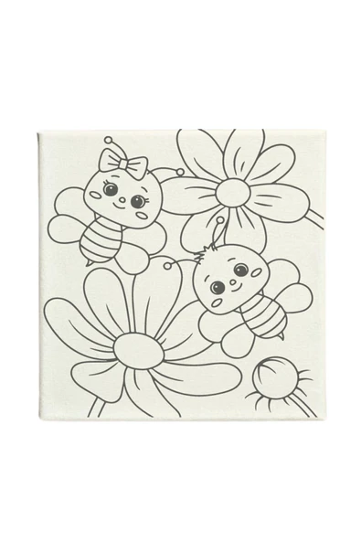 dudu ahşap OKUL - Aile Etkinliği-2'li Tuval Boyama Seti. 20x20 Cm Uv Baskı 6 Akrilik Boya 1 Fırça-model-40 - 2