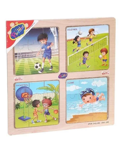 Playwood Ahşap Eğitici 4 lü Puzzle Spor Dalları Ony345