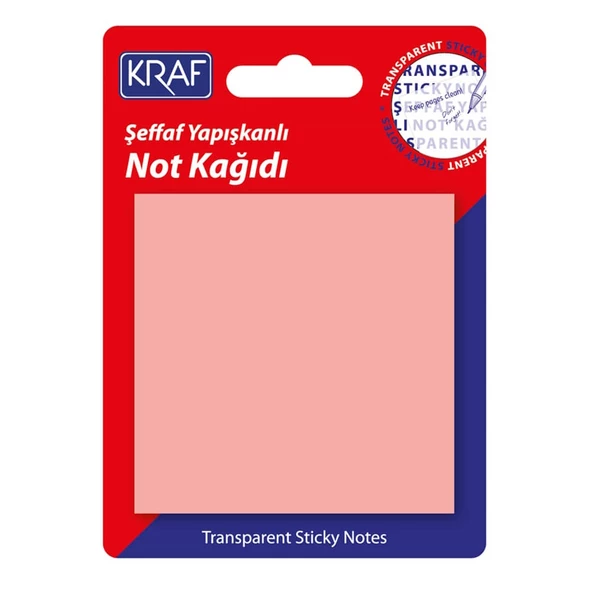 Kraf Yapışkanlı Şeffaf Not Kağıdı 76x76 mm 50 yp Transparan Pembe