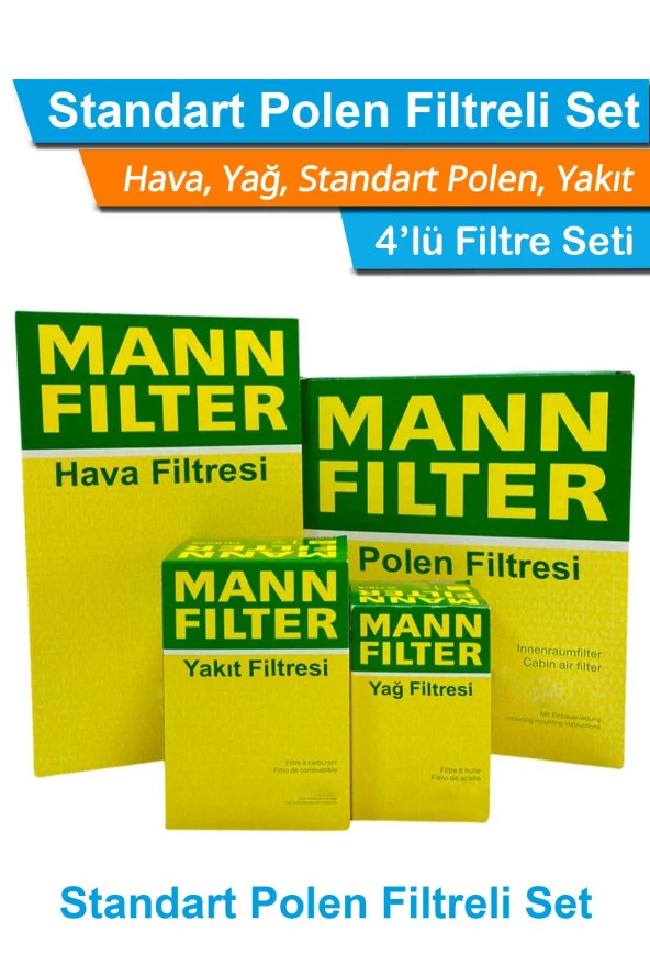 Audi A3 1.6 FSI Benzinli MANN Filtre Bakım Seti 2004-2008 Hava+Yağ+Yakıt+Standart Polen