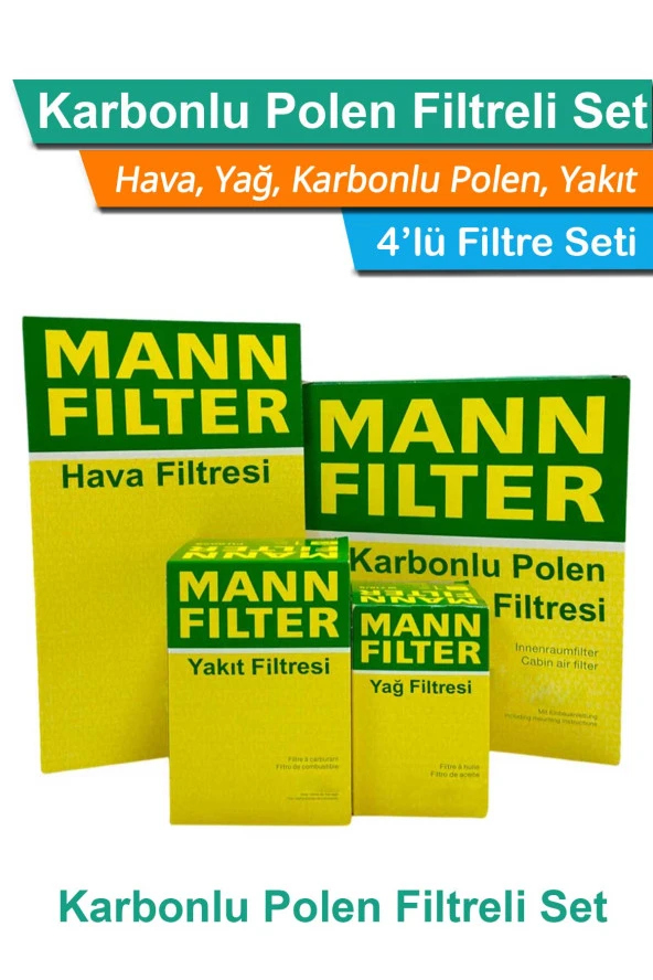 VW Polo 1.4 Benzinli MANN Filtre Bakım Seti 2006-2014 BUD CGG Hava+Yağ+Yakıt+Karbonlu Polen