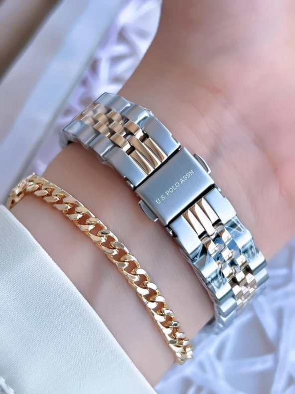 U.S.POLO ASSN Çelik Kordon 5 Atm Suya Dayanıklı Kadın Kol Saati+Bileklik Hediyeli USPA.2061.S02 - Resim 3