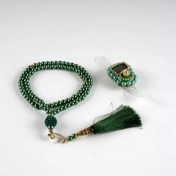 Taşlı Zikirmatik Tesbih Hediye Seti (Yeşil) - 2