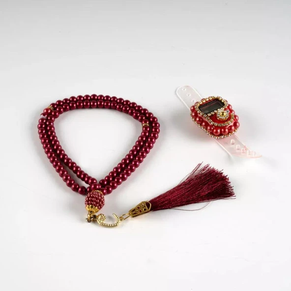 Taşlı Zikirmatik Tesbih Hediye Seti (Bordo) - 2