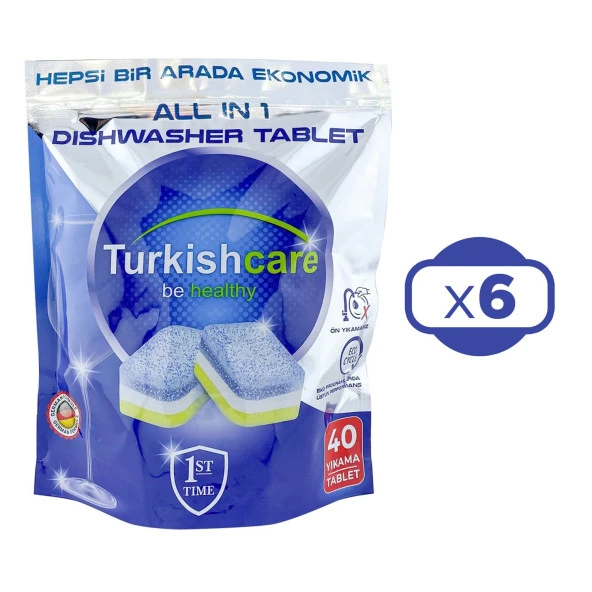 Turkishcare Hepsi 1 Arada 40 lı Bulaşık Makinası Tableti x 6 Paket (240 Tablet)