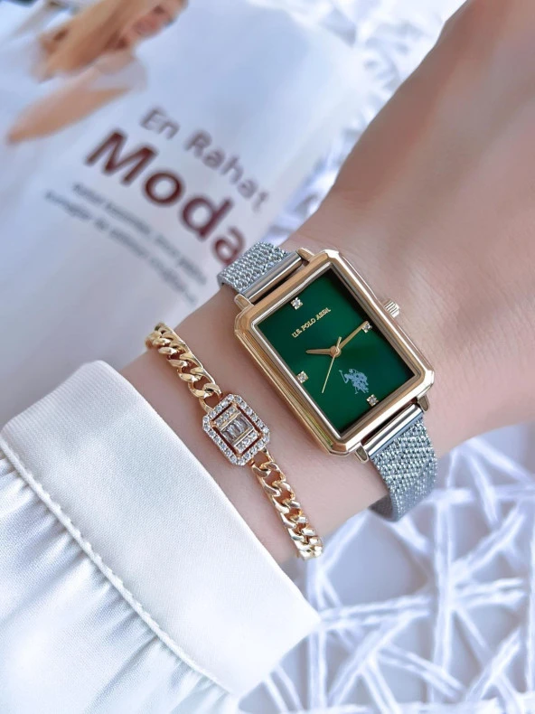 U.S.POLO ASSN Çelik Kordon 5 Atm Suya Dayanıklı Kadın Kol Saati+Bileklik Hediyeli USPA.2083.G05 - Resim 2