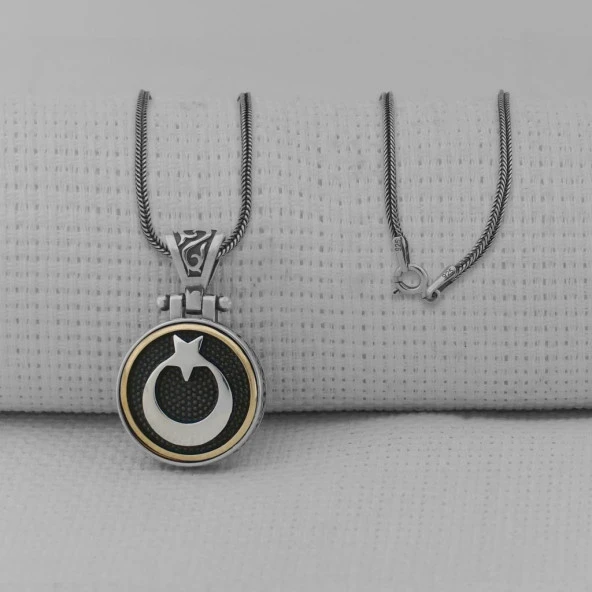 TH5163 Ay Yıldız Ortası Dönen 925 Ayar Gümüş Kolye ürün görseli 1