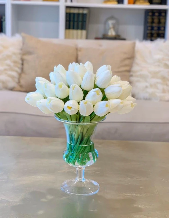 Nettenevime Yapay Çiçek Islak Lale Gerçeksi Doku 10lu BEYAZ - Resim 3