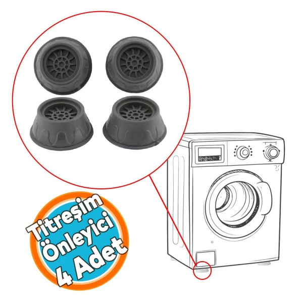 Çamaşır Makinesi KurutmaTitreşim Gürültü Önleyici Yükseltici Ayak Denge Ayağı Kaydırmaz Stoper Gri 4 ADET