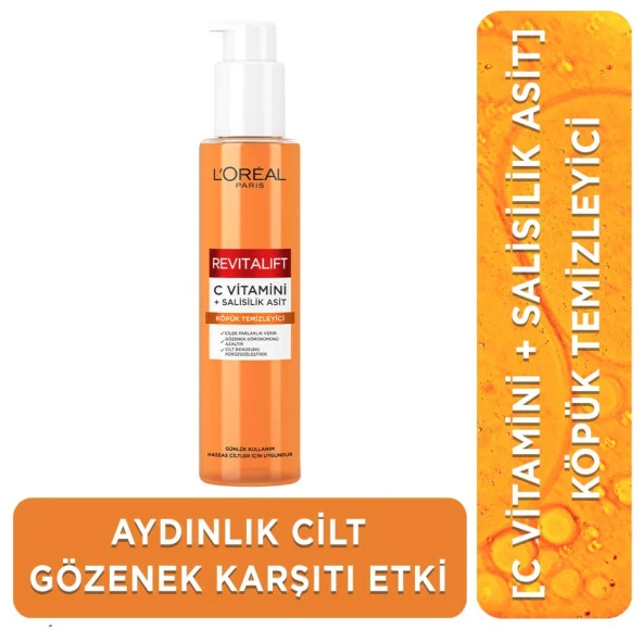 L'Oréal Paris Revitalift Clinical [C vitamini + Salisilik Asit], Aydınlatıcı ve Gözenek Karşıtı Köpük Temizleyici