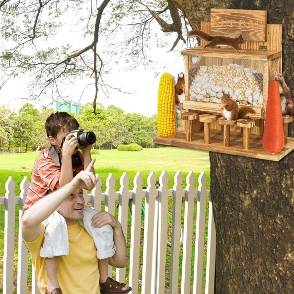 Sincap Yemi Mama İstasyonu Çam Ağacından Sincap Yem Evi Sincap Piknik Masası Besleyici Sincap Bar Tabureli Ağaç Yemlik - 3