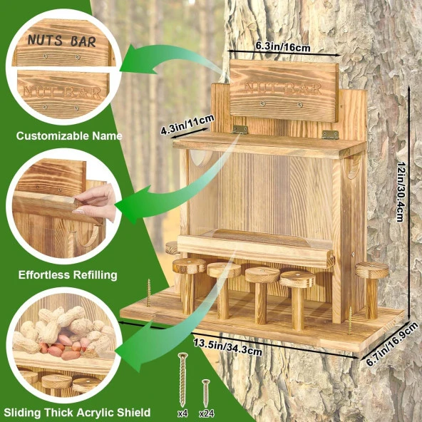 Sincap Yemi Mama İstasyonu Çam Ağacından Sincap Yem Evi Sincap Piknik Masası Besleyici Sincap Bar Tabureli Ağaç Yemlik - 4