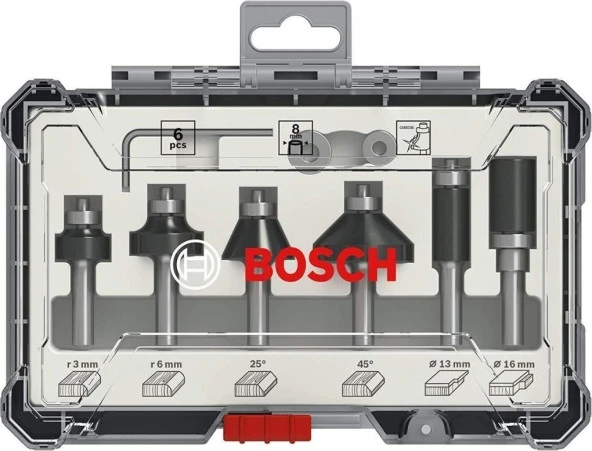 Bosch Freze Seti 6 Parça Karışık 8 mm (Pro) 2607017469