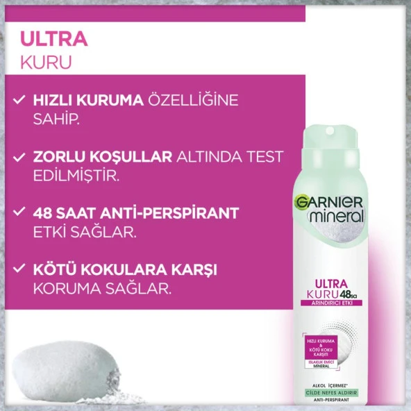 Garnier Mineral Ultra Kuru Sprey Deodorant - Resim 6